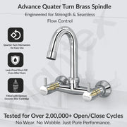 Plantex Pure Brass Sink Mixer Tap Hot and Cold with 360Ãƒâ€šÃ‚Â°Swivel Spout/Mixer Tap for Kitchen Sink with Brass Wall Flange and Teflon Tape/Kitchen Sink Tap-(Mirror-Chrome Finish)
