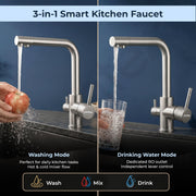 Plantex Kitchen Mixer Tap for Sink/Hot and Cold Double Handle Faucet/304 Stainless Steel Body and Brass Handle/360° Swivel Spout Sink Taps - (7908, Matt)
