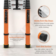 Plantex 14.5 feet (4.4m) Telescopic Ladder/Durable Steps/Collapsible Ladder for Home or Outdoor Work/Aluminium Telescopic Ladder - (Orange)