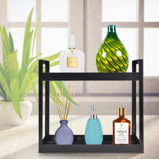 Plantex Deluxe 2 Tier Shelf/Storage Organizer for Bathroom Or Kitchen-Multipurpose (Black, Powder Coated,Gi Metal)