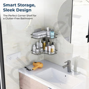 Plantex Corner Shelf for Bathroom Wall/Bathroom Organizer Without Drill/Kitchen Shelf/Bathroom Corner Shelves/Steel Bathroom Shelf- Pack of 2 (Black,CED Powder Coated)