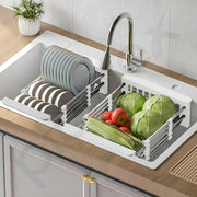 Plantex Stainless Steel & ABS Plastic Sink Drainer Basket/Sink Basket with Adjustable Armrest Kitchen Rack/Vegetable & Fruits Washing Organizer/Sink Utensils Drainer Stand - Pack of 1 (White)