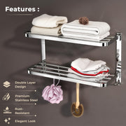 Plantex Double Towel Rack for Bathroom/24 Inch Dual Towel Holder/Towel Bar/Towel Henger/Bathroom Accessories - Pack of 1 (Chrome)