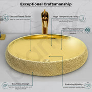 Plantex Table Top Wash Basin For Bathroom/Designer Ceramic Basin/Countertop Vessel Sink Basin - Indo-European Collection (Gold - 23.6 x 16 x 6 Inch)