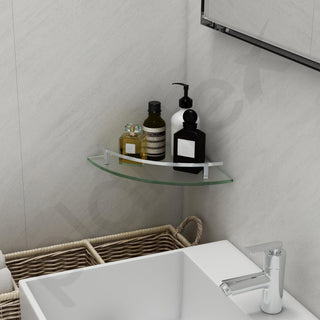 Plantex Premium Frosted Glass Corner with Brass Railings and Brackets/Shelf for Bathroom/Wall Shelf/Storage Shelf (9x9 Inches) - Pack of 1 (Silver Matt)