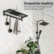 Plantex Stainless Steel Folding Towel Rack/Towel Holder/Towel Bar/24 Inch Towel Stand for Bathroom/Bathroom Accessories - Pack of 1 (APS-1318, Black)