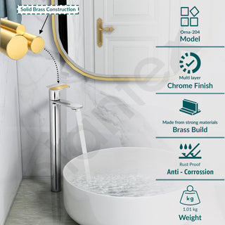 Plantex Pure Brass Tap for Wash Basin with Water Saving Nozzle/High Neck Pillar Cocke for Basin/Sink Tap for Wash Basin with Teflon Tape-7 Year Warranty (ORN-204-Chrome)