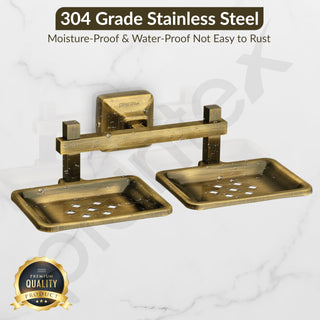 Plantex 304 Grade Stainless Steel Double Soap Holder for Bathroom/Dual Soap Dish/Soap Stand/Bathroom Accessories - Squaro (Brass Antique)