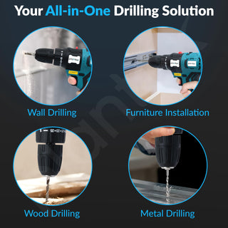 Plantex 2 Speed Electric Drill Machine/Screwdriver/10mm Drill Chuck/Torque 32Nm/Impact Frequency 0-21000ipm/Load Speed 0-400/1450r/min - Black (Mainframe, Battery & Charger Not Included)