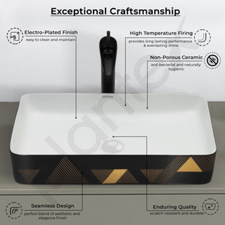 Plantex RectangularTable Top Wash Basin For Bathroom/Designer Ceramic Basin/Countertop Vessel Sink Basin - Indo-European Collection (24 x 14 x 5 Inch)