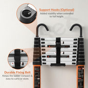Plantex 8.5 feet (2.6m) Telescopic Ladder/Durable Steps/Collapsible Ladder for Home or Outdoor Work/Aluminium Telescopic Ladder - (Orange)