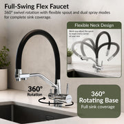 Plantex Flexible Tap for Kitchen Sink/Pure Brass Dual Flow Pull Out Sink Mixer Tap Hot and Cold/Movable/Rotable Water Mixer Faucet - (7904, Chrome)