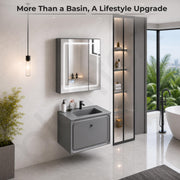 Plantex Wall Mount Vanity Cabinet with Washbasin and Mirror/Rectangular Basin with Cabinet for Bathroom - (Cryston-800, Grey)