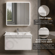 Plantex Wall Mount Vanity Cabinet with Washbasin and Mirror/Rectangular Basin with Cabinet for Bathroom - (Gizmo - 800, White)