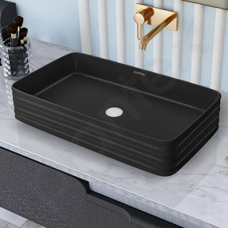 Plantex Wash Basin for Bathroom/Ceramic Basin/Rectangle Table Top Basin/Wash Basin for Home/Restaurant (Charcoal Black - 26 x 15 x 5 Inch)