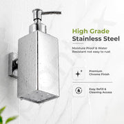Plantex Liquid Soap Dispenser for Bathroom 304 Grade Stainless Steel Shampoo Dispenser Square Hand Wash Dispenser Bathroom Accessories Pack of 1 Regent Chrome