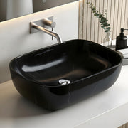 Plantex Ceramic Wash Basin for Bathroom/Hand Wash sink/Black Countertop Basin/Tabletop Washbasin For Living Room/Hotel(18x12.5x5.5 Inch - Black- Marble Finish)