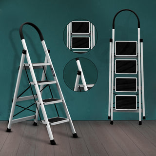 Plantex Steel Ladder for Home/Strong Foldable Wide 4 Step Ladder/Anti-Skid 4 Step Ladder - (Apex - White)