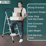 Plantex Alloy Steel 4 Step Ladder For Home/Foldable Strong Wide Step Ladder/Anti- Skid 4 Step Ladder - (White & Black)