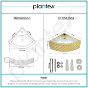 Plantex Ceramic Corner Basin/Wall Mount Washbasin for Bathroom/Small Corner Vessel Sink/Tabletop Wash Basin (Golden Cornia, 18 x 13 x 5 Inch)