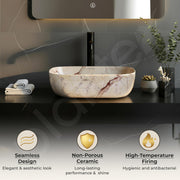 Plantex Ceramic Tabletop Sink/Basin for Bathroom/Wash Basin with Brown Veins/Basin for Living Room, Hotel (Marble Finish, 18 x 13 x 5.5 Inch)