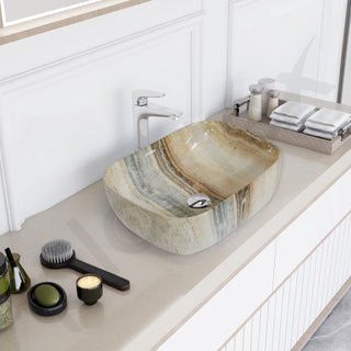 Plantex Ceramic Tabletop Washbasin/Bathroom Basin Sink/Wash Basin for Bathroom/Marble Basin Basin for Restaurant, Hotel (Brown & Grey Veins, 18 x 13 x 5.5 Inch)