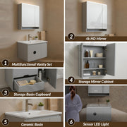 Plantex Unbrekable Wash Basin with Cabinet/Plywood Rectangle Vanity with Basin/Bathroom Organizer for Home with Coupling, Mirror and Cabinet Motion Sensor Light (NZBC-45)