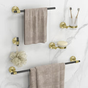 Plantex 304 Stainless Steel and Acrylic Bathroom Set/Glass Soap Holder & Tumbler Holder/Towel Rod/Napkin Holder/Robe Hook/Bathroom Accessories - Set of 5 (Black & Gold)