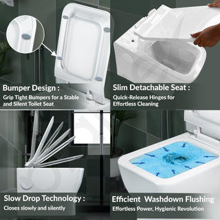 Plantex Platinum Ceramic Wall Hung Commode/Western Commode for Toilet/Rim Washdown Flush/Toilet Commode with Soft Close Toilet Seat - P Trap (White)