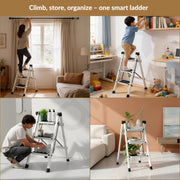 Plantex 3 Step Ladder for Home Use/Wide Anti-Slip Heavy-Duty Step Stool/Lightweight Kitchen Ladder 3 Step (White)