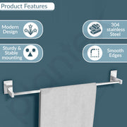 Plantex 304 Grade Stainless Steel Towel Holder for Bathroom/Towel Hanger for Kitchen/Single Towel Rod/Bathroom Accessories - iris (24-inch) Chrome