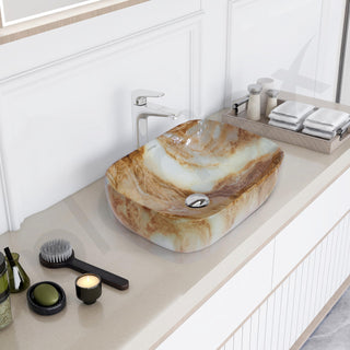Plantex Ceramic Tabletop Basin Sink/Basin for Bathroom/Wash Basin/Washbasin for Restaurant, Hotel (Marble Finish, 18 x 13 x 5.5 Inch)
