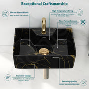 Plantex Wall Hung Wash Basin for Bathroom/Ceramic Square Countertop Basin/Bathroom Sink/Black Washbasin for Home/Hotel (16x12.5x5 Inch)
