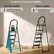 Plantex Steel Ladder for Home/Strong Foldable Wide 4 Step Ladder/Anti-Skid 4 Step Ladder - (Apex - Black)