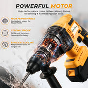 Plantex Cordless Rotary Hammer Drill 21V/Brushless Motor/600W/26mm Chuck/4500 BPM/Heavy Duty Hammer Drill with 2 Batteries, Charger & Carrying Case – Yellow (APS-H003)