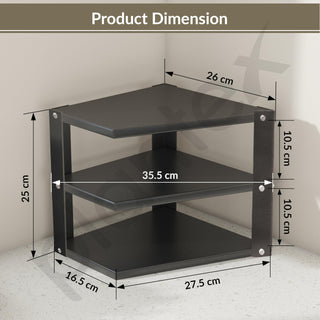Plantex GI-Steel 3-Tier Pan Stand for Kitchen/Multipurpose Corner Shelf for Kitchen - Pack of 1 (Black)