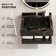 Plantex Floating Vanity/Slab Tile Vanity with Washbasin for Bathroom/Wall Mount Cabinet with Sink - (Marmor Black - 60 X 45 cm)