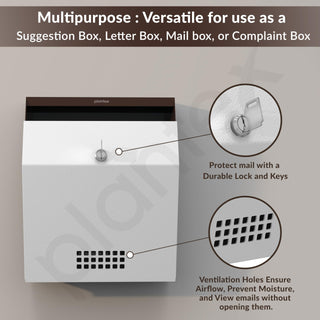 Plantex Letter Box with Key Lock/Suggestion Box for Office - Metal, Wall Mounted, Coffee & White
