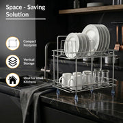 Plantex Stainless Steel Utensils Drying Rack/2-Tier Dish Rack/Plate Drying Rack for Kitchen Countertop/Bartan Stand - Chrome (13 x 8.5 x 12 Inch)