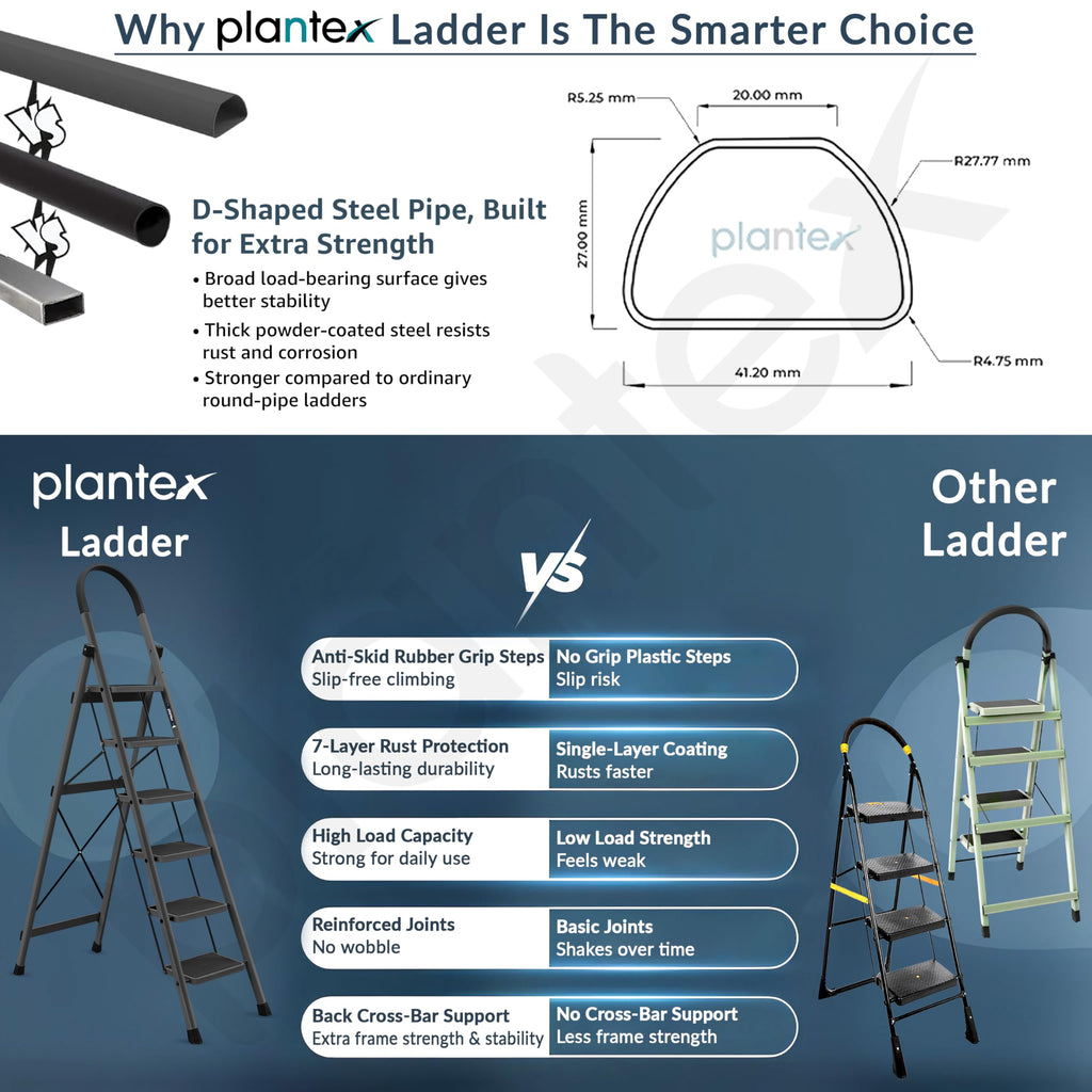 Plantex Ladder for Home 6 Steps/Foldable Ladder with Anti-Skid Wide ...