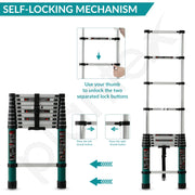 Plantex 2.9m (9.5 ft.) Aluminium Telescopic Ladder/10-Steps Portable Ladder with Removable Hooks/Foldable Multipurpose Collapsible Ladder for Home & Outdoor Use/2 Years of Warranty By Plantex-(Green)