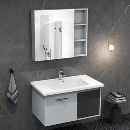 Plantex Unbreakable Plywood Vanity Set for Bathroom/Undermount Wash Basin with Cabinet Full Set/Bathroom Organizer with Mirror, Coupling & Cabinet (NZBC-11)