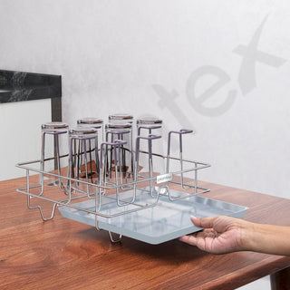 Plantex Stainless Steel Glass Holder for Kitchen/Mug Holder with Detachable Drain Tray/Glass Stand for Kitchen/Dining Table/Stand for 9 Glass(Chrome)