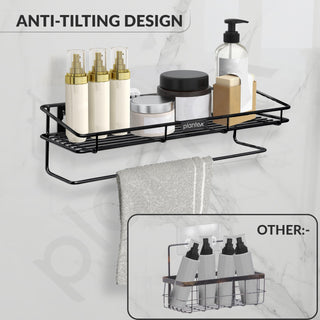 Plantex Bathroom Organizer Without Drill/GI Steel Multipurpose Bathroom Shelf/Wall Mounted Storage Rack/Towel Holder/Self Adhesive Bathroom Shelf- Wall Mount (Black)