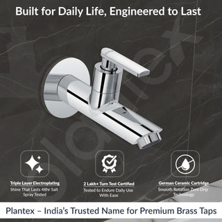 Plantex Pure Brass Bib Tap with Water Saving Aerator/Tap for Wash Basin with Brass Wall Flange and Teflon Tape/Wall Mount Bib Tap- 7 Year Warranty (BAL-502 -Chrome)