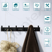 Plantex Aluminum Hook Rail with L-Shape Hooks for Walls of Bathroom/Kitchen–Hook Rail Bar for Clothes/Towel/Keys-Pack of 3 (6 Hooks, Black)