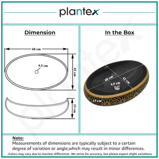Plantex Ceramic Tabletop Washbasin for Bathroom/Designer Hand Wash Basin/Oval Vessel Sink Basin for Home/Hotel (23.5x16.5x6 Inch - Black & Gold)