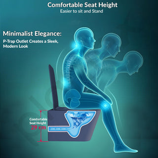 Plantex Imported Italica Ceramic Wall Hung Commode for Toilet/Rimless Washdown Flush/Commode with Soft Closing Toilet Seat - P Trap (Square - Dark Blue)