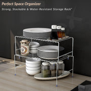 Plantex Stainless Steel 2- Tier Shelf Organizer for Kitchen Storage/Foldable and Detachable kitchen shelf organiser/Rack Organiser for Storage
