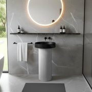 Plantex Acrylic Resin & Qaurtz Pedestal Basin for Bathroom/One Piece Pedestal Free Standing Round Wash Basin for living Room/Hotel (Black & White)